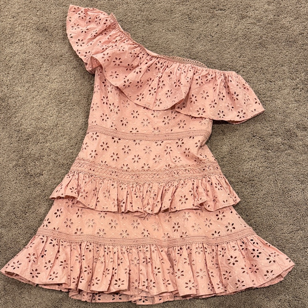 NBD nude pink one shoulder dress